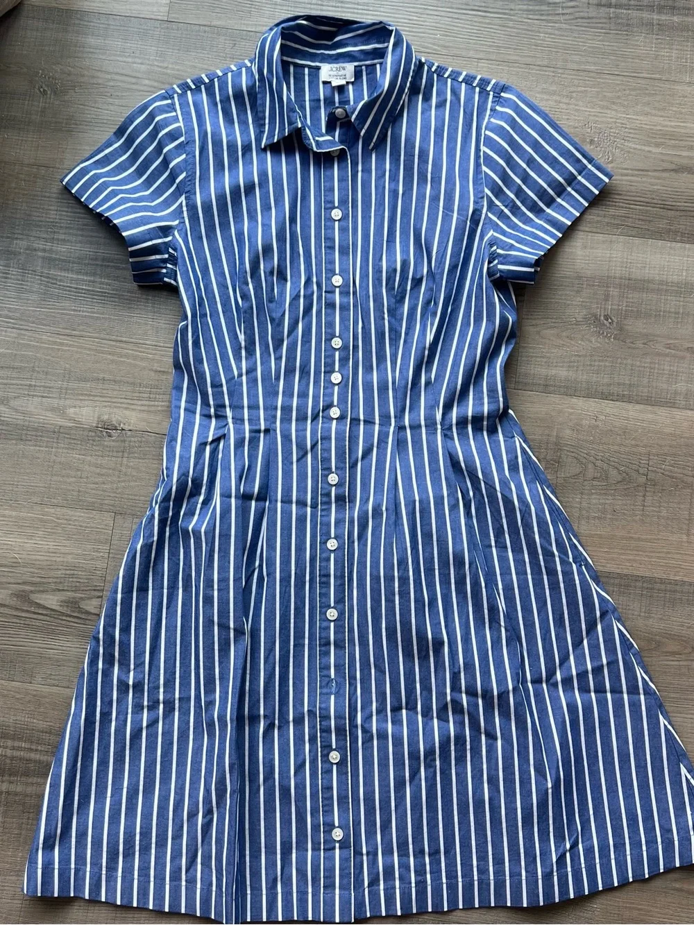 J. Crew Striped poplin pleated shirt-dress